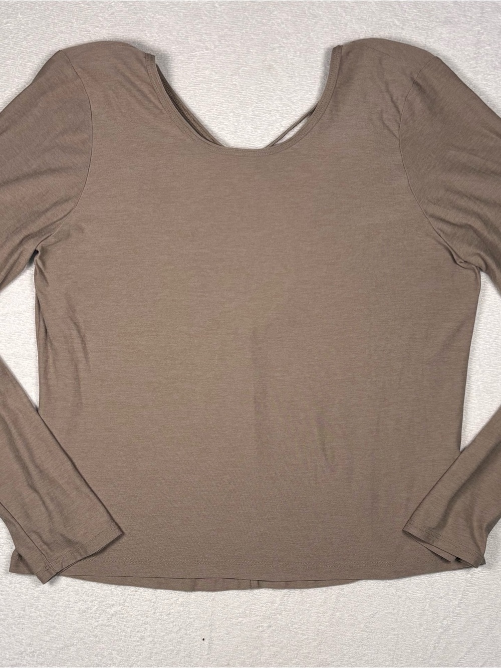 Beyond Yoga Long Sleeve Scoop Neck Top with Open Strappy Back — Taupe